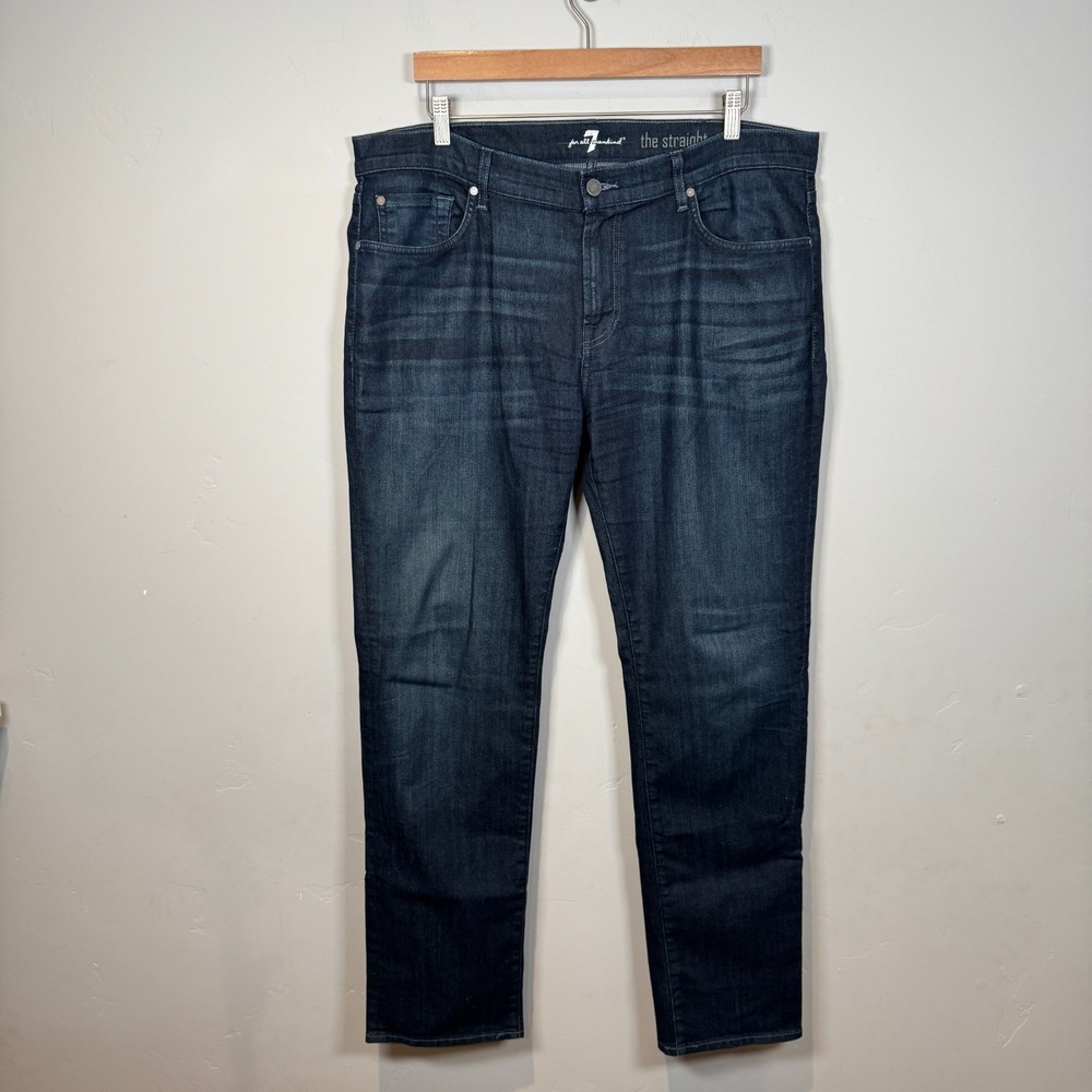 7 For All Mankind The Straight Jeans Mens 38x32 Stretch Dark Wash Denim Size‎ 38